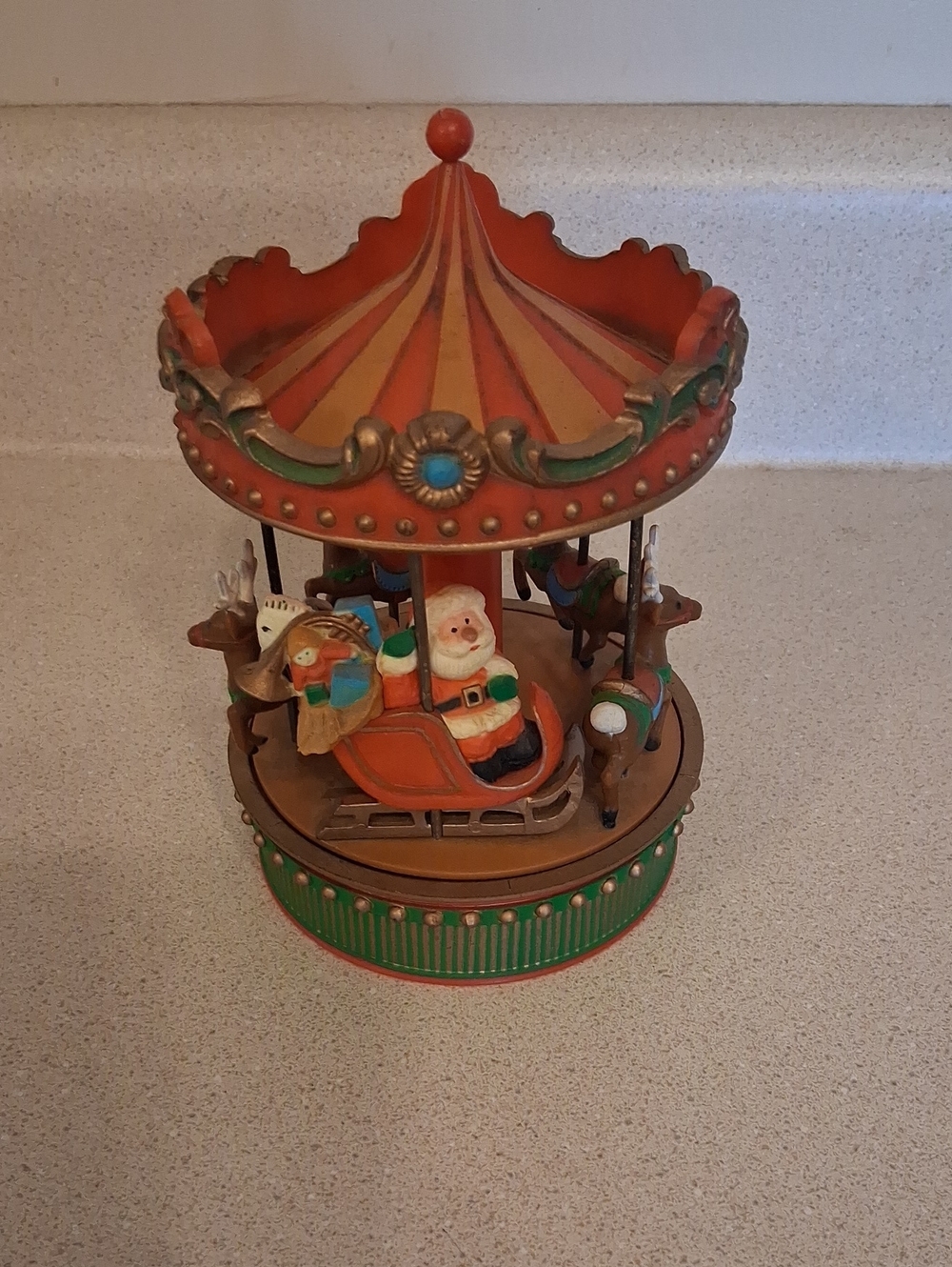 1980 Festive Santa Carousel Music Box - Red and Green